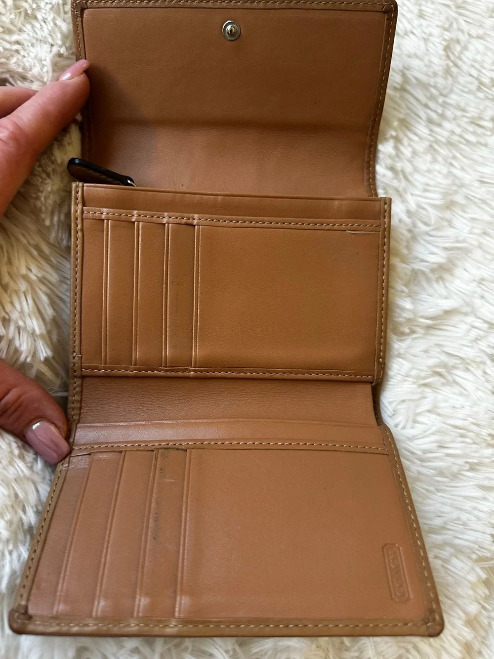 Coach Signature Canvas Trifold Wallet Khaki Brown Jacquard Leather Vintage Y2K